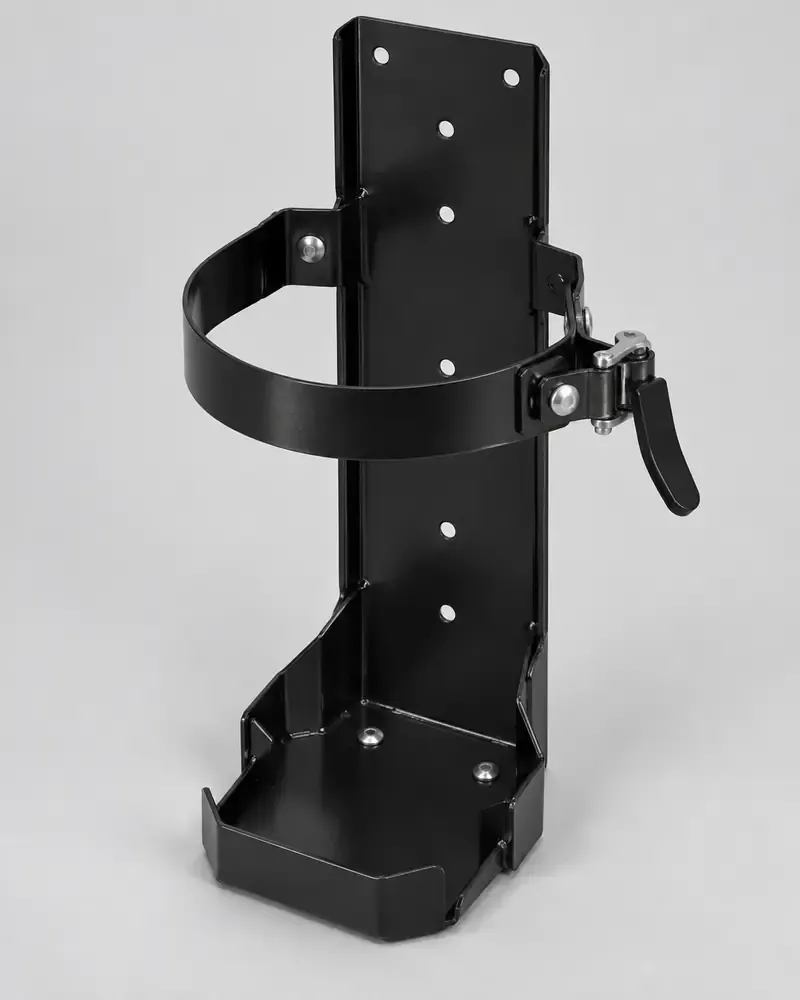 Soporte vehicular de acero con correa de retención